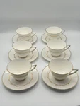 Royal Doulton Rondo H4935 Bone China 6 Tea Cups & Saucers White Gold England. Fixed Price $55.00.