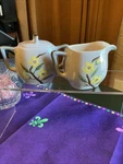 Vintage 1940S Weil Ware Blossom Ceramic Creamer And Sugar Bowl With Lid. Fixed Price $18.99.