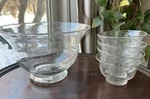 Artland Iris Clear Hand Blown Bubble Glass Serving & Four Nappy Bowls Set. Fixed Price $95.00.