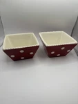 Savino Designs Ceramic Appetizer Bowl 2-PIECE Set Vtg Red Polka Dot 4X4". Fixed Price $12.99.