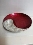 Julia Knight Chip & Dip Serving Bowl Yin Yyng Round Magenta Enamel Mother Pearl. Fixed Price $75.99.