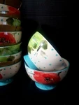 *new Pioneer Woman Flea Market (2) 6" Turquoise Vintage Bloom Dots Footed Bowl. Fixed Price $19.95.