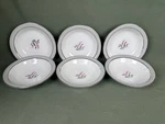 Six Coupe Soup Bowls Noritake 5556 Lilybell Platinum Trim Near Mint 7 3/8". Fixed Price $39.95.
