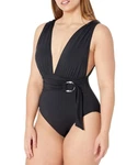 Michael Kors L123008 Black Plunge Wrap-front One-piece Women's Swimsuit Size 16. Fixed Price $75.00.