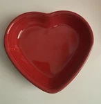 Fiesta Heart-shaped Red Ceramic Bowl Glossy Pottery American Made. Fixed Price $12.00.