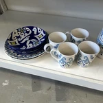 Rachael Ray Ikat Handpainted 12-PIECE Ceramic Dinnerware Set Blue White Green. Fixed Price $38.24.