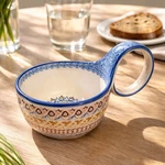 Ceramika Polish Pottery Loop Handle Bowl Soup Scoop Blue Brown Boleslawiec New. Fixed Price $49.99.