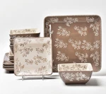 Temp-tations 12-PIECE Square Dinnerware Set H227264 Floral Lace Taupe. Fixed Price $49.95.