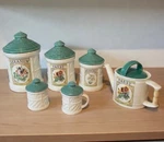 Vintage 1991 Hearth & Home Ceramic Floral Canister Set (6) Farmhouse. Fixed Price $125.00.