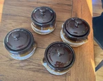 Set Of 4 New Vintage French Onion Soup Crock Chili Bowls Tan Brown Taiwan Nos. Fixed Price $35.00.
