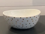 Threshold White Egg Shaped Porcelain Bowl With Gold Polka Dot Design Easter. Fixed Price $10.90.