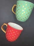 Pc Pioneer Woman Winter Bouquet Mugs Red, Green, Gold Dots Mint 2818DVD. Fixed Price $30.00.