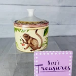 American Atelier Monkey 5029 Jungle Fruit Bamboo Rim Porcelain Lidded Sugar Bowl. Fixed Price $26.34.