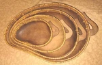 Handmade Nesting Wooden Bowl Set Brown Woven Wicker Ratan Trim 14"- 7". Fixed Price $40.00.