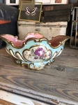 Vintage Boat Dish Scalloped Edge Ornate Handpainted Floral 10.5 X 6.5 4.5 Tall. Fixed Price $28.00.