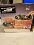 Vtg Beach Wood Salad Bowl Set 6 Piece Winsome. Fixed Price $12.00.