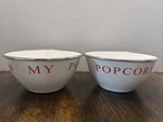 2 Popcorn Enamelware Bowls 6.5 X 3 White& Red Vintage. Fixed Price $25.00.