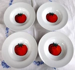 Crate&barrel White Porcelain Red Tomato 10 3/4" Rimmed Pasta/soup Bowls. Fixed Price $69.99.