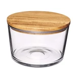 Anchor Hocking Glass Trifle Bowl With Lid, Acacia Wood. Fixed Price $47.13.