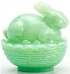 Bunny Rabbit On Basket Covered Dish Jade Green Glass - Mosser Usa Easter Spring. Fixed Price $31.99.