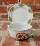 El Mar Majilly Design Bia Cordon Bleu Cream Double Handle Soup Bowl Saucer. Fixed Price $40.00.