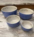 Vintage Hall Superior Kitchenware Nesting Mixing Bowl Set Blue Floral 4 Pc. Fixed Price $125.00.