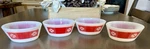 Vtg Fire King White Checkered Design Mcm Four (4) Glass Cereal Bowl Usa Made. Fixed Price $12.99.