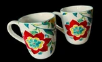 Pfaltzgraff Floral Medallion Coffee Mug Cups Turquoise Red Yellow Green Set 2. Fixed Price $10.50.