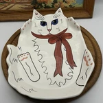 Cats By Nina 12" X 9" Platter- White With Blue Eyes & Red Bow. Fixed Price $18.99.
