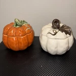 Ceramic Pumpkin Jars W/lids Fall Candy Dish Decor 6 Tall Orange White Set Kohls. Fixed Price $15.00.