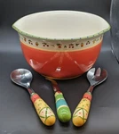 Pfaltzgraff Secrets Of Pistoulet Large Salad Bowl With Utensils Set. Fixed Price $38.00.