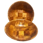 Set Of 2 Woven Wood Serving Bowls, Brown Check Pattern, Rustic Kitchen Decor. Fixed Price $8.00.