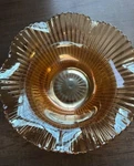 Vtg Pre 1940'S Fenton Carnival Glass Ruffled Edge Honey Amber 9" Bowl. Fixed Price $13.00.