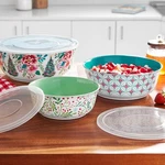 The Pioneer Woman Merry Meadow Melamine Serving Bowl Set With Lids 6 Pcs. Fixed Price $37.99.