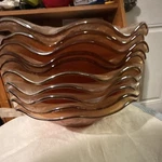 Unmarked Amber Glass Decorative Bowl Wavy Rim Floral Abstract Shape Set Of 10. Fixed Price $149.99.