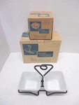 Pampered Chef Simple Additions Small Caddy Metal Stand 2 White Bowls. Fixed Price $40.00.