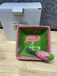 Msc Mainstreet Collection Pink Flamingo Cheese Dip Bowl With Matching Spreader. Fixed Price $14.99.