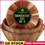 Handcrafted Wooden Salad Bowls Set Of 3 Rustic Serving Kitchen Easy Clean New. Fixed Price $86.62.