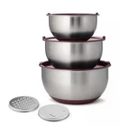 Tramontina Stainless Steel Mixing Bowl 8 Pieces And Grater Set With Lids Maroon. Fixed Price $48.99.