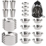 Set Of 26 Stainless Steel Camping Plates And Bowls Mess Kits .... Fixed Price $47.64.