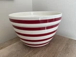 Crate & Barrel Large Mixing Serving Bowl White Red Stripes Ceramic Holidays. Fixed Price $40.00.