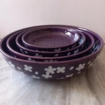 Temp-tations Fields Of Flowers Set 4 Eggplant Hand Painted Nesting Bowls Ec. Fixed Price $69.00.