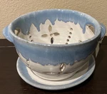 Ten Thousand Villages Pottery Bowl Berries Colander Strainer W/ Saucer Set. Fixed Price $35.99.