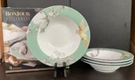 Bonjour Set Of 4 Fruitful Nectar Hummingbird Floral Soup Pasta Bowls, New Box. Fixed Price $40.00.
