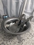 Euc Rare! Wilton Armetale Flutes Pearls Large Salad Bowl 5.5-QUART, Spoon Fork. Fixed Price $39.99.