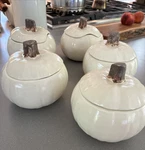 Set Of 5 - Eigen Harvest Pumpkin 3 Cup Ceramic Soup Bowl &lid Made Usa Rare. Fixed Price $125.00.