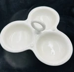 Juliska White Stoneware Berry Thread Triple Bowl Server Ring Handle Signed. Fixed Price $54.99.
