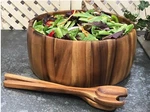 Natural Acacia Wood, Extra Large 12" Salad Bowl With Servers. Fixed Price $89.00.