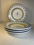 Williams Sonoma Soup Bowls (set Of 4) Yellow Blue 10" Hand Painted WS04 Italy C8. Fixed Price $29.00.