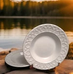 Pier 1 Basket Relief Quadrifoglio Italy All White Rim Soup Pasta Bowls 9.25''. Fixed Price $16.14.